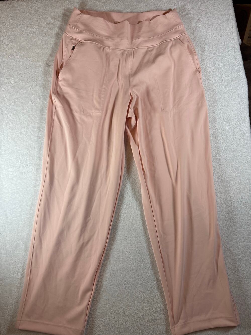 Athleta Women’s Large Pink Wide Leg Pull On Stretch Travel Pants Zip Pocket